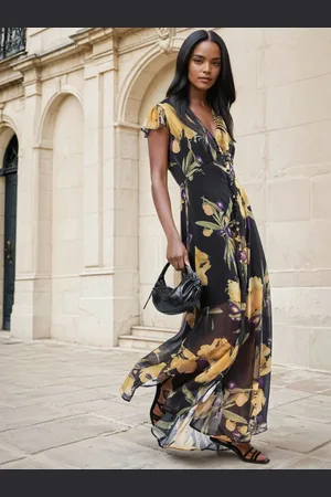 Religion Indium Maxi Dress With Button Thru Detail And Cap Sleeves36