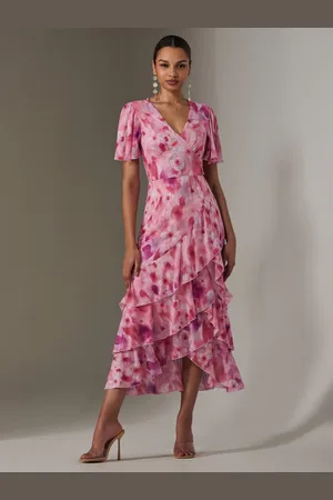 Jolie Moi Mesh Print Frill Hem Midaxi Dress38