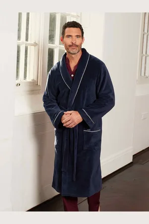 SAVILE ROW Fleece morgenkåbe med pipingL