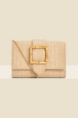 Sosandar Raffia Bamboo Clasp Detail Clutch Bagen