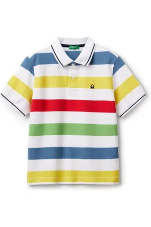 Benetton Boys Pique Stripe 100% Cotton Polo Shirt122128cm