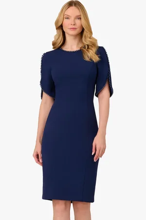 Adrianna Papell Blue Knit Crepe Pearl Midi Dress40