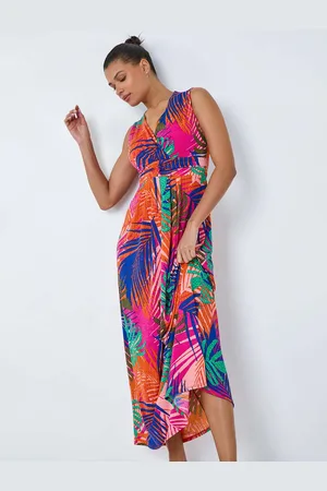 Roman Tropical Gathered Stretch Maxi Dress44