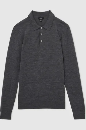 Reiss Trafford Merino Wool Long-Sleeve Polo ShirtL
