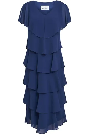 Gina Bacconi Rebecca Midi Tiered Dress With Shoulder Trim38