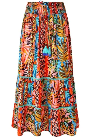 Joe Browns Tropical Print Lace Insert Tiered 100% Cotton Maxi Skirt40