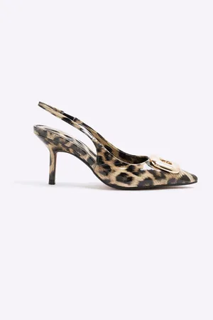 River Island Leopard Print Buckle Sling Court Shoeseu39