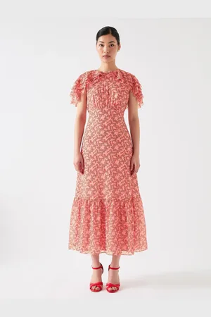 LK Bennett Billie Multi Silk Blend Blossom Print Dress With Silk Metal Base44