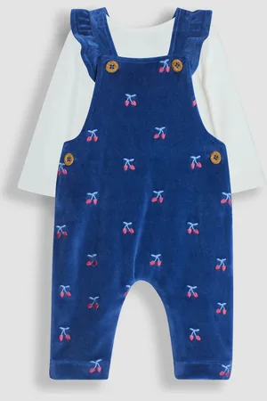 JoJo Maman Bébé Embroidered Velour Dungarees and Top Set12 - 18 måneder (80 - 86cm)