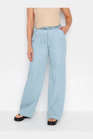 Long Tall Sally LTS Tall Light Blue Drawstring Wide Leg 100% Cotton Jeans10 L34