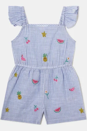 Accessorize Girls Embroidered Stripe 100% Cotton Playsuit7 - 8 år (122 - 128cm)