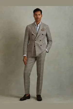 Reiss Burgess 100% Linen Side Adjuster Check Slim Fit Trousers36