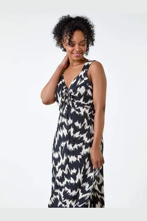 Roman Abstrakt Tryk Ruched Midi Kjole40