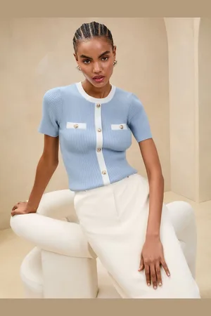 Lipsy London Tipped Mock Button Short Sleeve Knitted Top40
