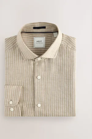 Next Stripe 100% Linen Basket Weave Long Sleeve Smart Shirt with Cutaway Collarxlarge