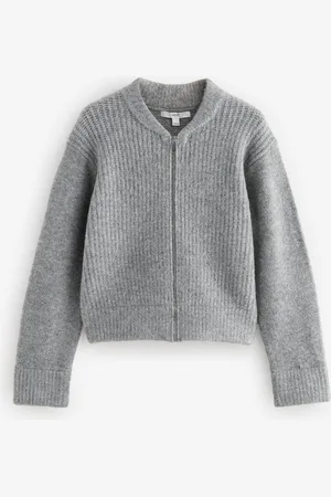Next Rib Knitted Zip Through Cardigan Bomber Jacket with WoolL Reg