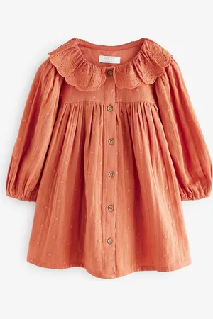 Next Embroidered Collar Long Sleeve 100% Cotton Dress (3mths-8yrs)7 - 8 år (122 - 128cm)