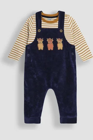 JoJo Maman Bébé Highland Cow Applique Velour Dungarees & Top Set1.5 - 2 år (86 - 92cm)