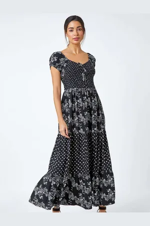 Roman Abstract Tie Detail Tiered Maxi Dress40
