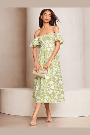 Lipsy London Premium Blomster Broderet Bardot Midi Balkjole44