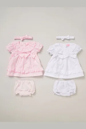 Rock-a-bye Baby Boutique Pink 100% Cotton Dress Knickers and Bow Headband Outfit Set8692cm