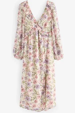 Next Langærmet Slips Back Blomster Midi Kjole46høj