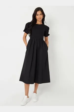 Threadbare 100% Cotton Puff Sleeve Jersey Poplin Mix Maxi Dress42