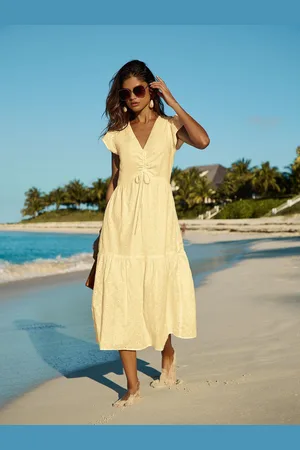 Lipsy London Broderie Short Sleeve Ruched Front 100% Cotton Midi Dress34