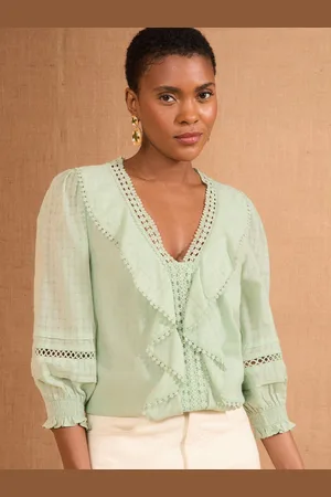 Love & Roses Texture Ruffle Detail 3/4 Sleeve Blouse42