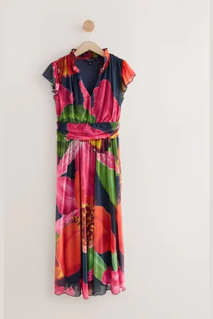 Next Kew Collection Plisseret Mesh Tryk V-hals Occasion Midi Kjole46høj
