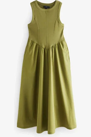 Next Woven Jersey Mix Sleeveless Racer Ribbed Midi Dress40 Høj