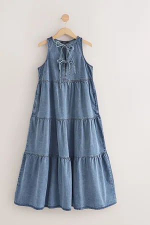 Next 100% Cotton Slips Front Smock Denim Kjole46høj