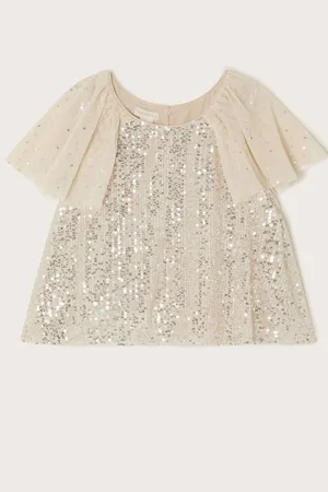Monsoon Adele Flutter Sleeve Pailletter Top7 - 8 år (122 - 128cm)