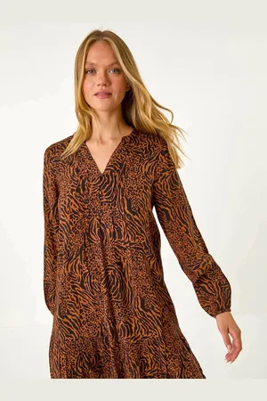 Roman Animal Print Pintuck Smock Dress44