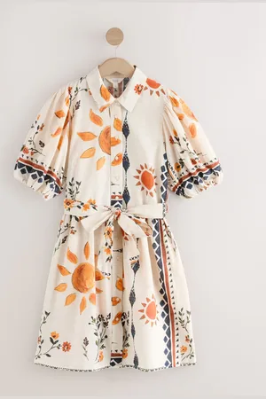 Next Puff Sleeve Tie Waist Mini Shirt Dress50