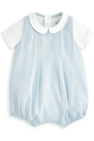 Mamas & Papas Blå Pleat 100% Bomuld Romper & Sparkedragt med kravesæt7480cm