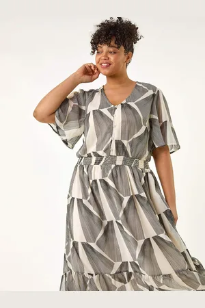 Roman Curve Abstract Button Detail Midi Dress