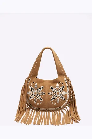 River Island Leather Fringed Broderie Shoulder Bagen