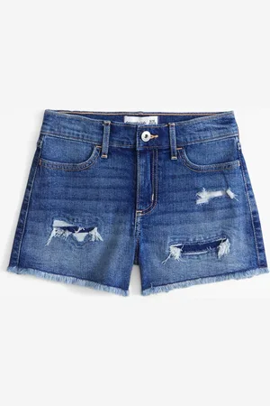Abercrombie & Fitch Medium Wash High Rise Denim Shorts With Destroy122128cm