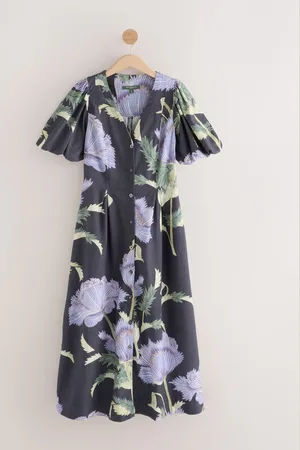 Next Button Down Pufærme Midi Kjole med Hør34lille