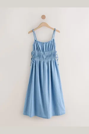 Next 100% Cotton Striped Denim Strappy Midi Dress44