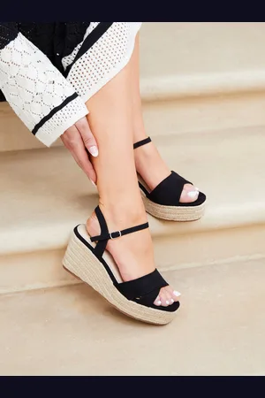 Linzi Wide Fit Desert Wedges With Ankle Strap And Cross-Over Detail