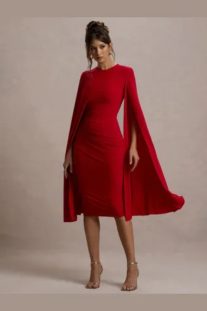 Club L Marysol Asymetric Cape Midi Dress40