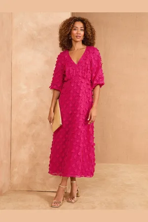 Love & Roses 3D Floral V-Neck Puff Sleeve Midi Dress40