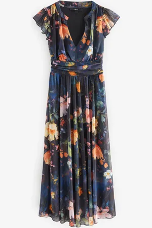 Next Pleated Mesh V-Neck Occasion Midi Dress44 Petite
