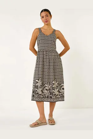 Roman Palm Border Strap Midi Sundress44