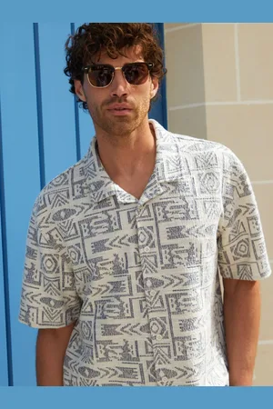 Threadbare Relaxed Fit Printed Textured Short Sleeve Shirtxlarge