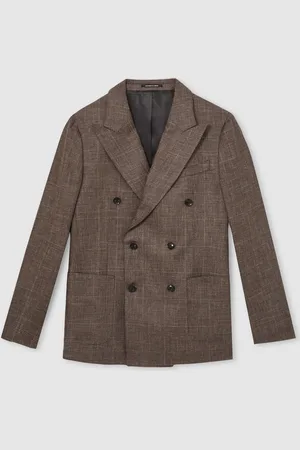 Reiss Ramsay Slim Fit Linen Double-Breasted Check Blazer44r