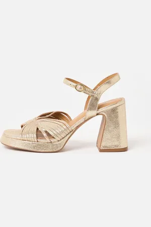 Oliver Bonas Tone Metallic Fan Leather Platform Heeled Sandals