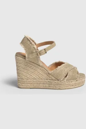 Castaner Gold Platform Wedges Cross Strap Espadrilleseu41